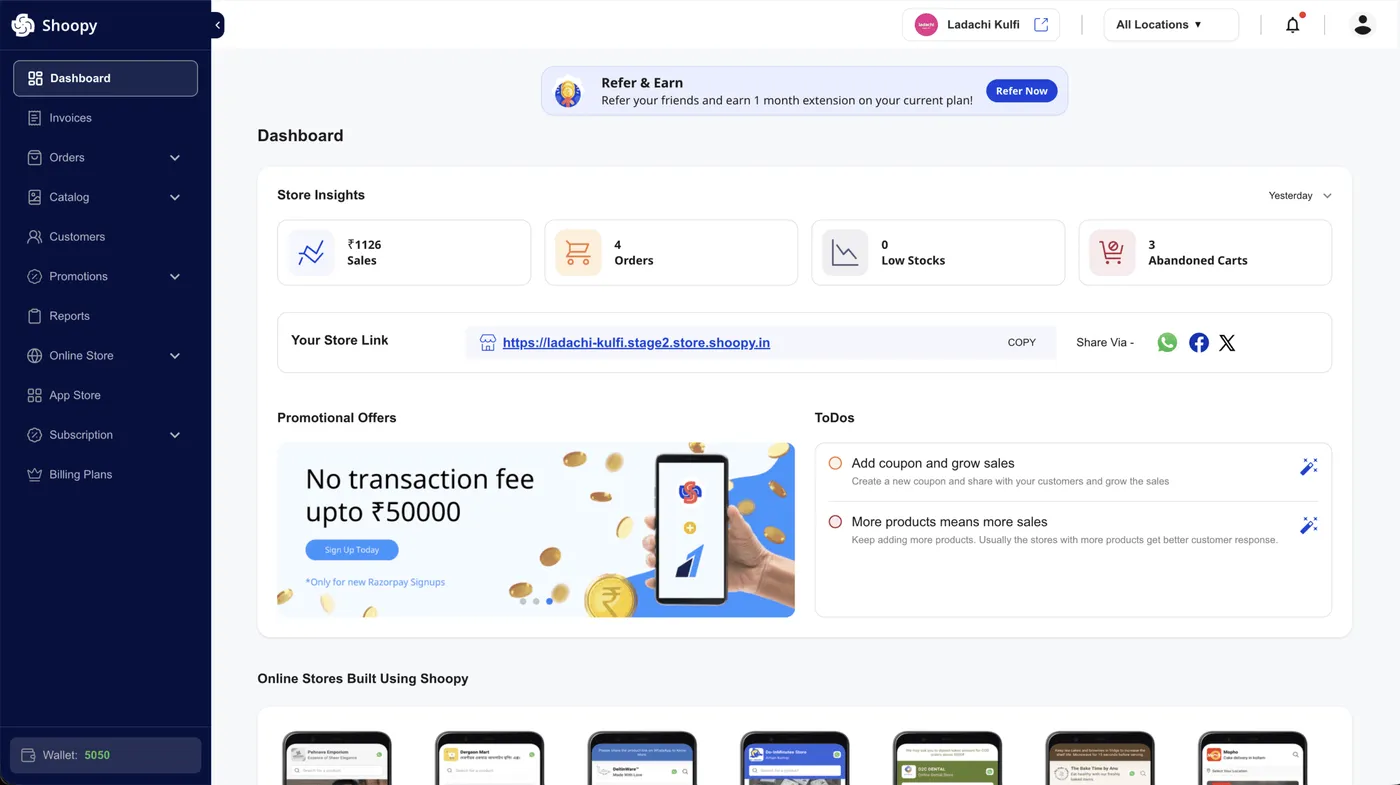 shoopy dashboard home overview